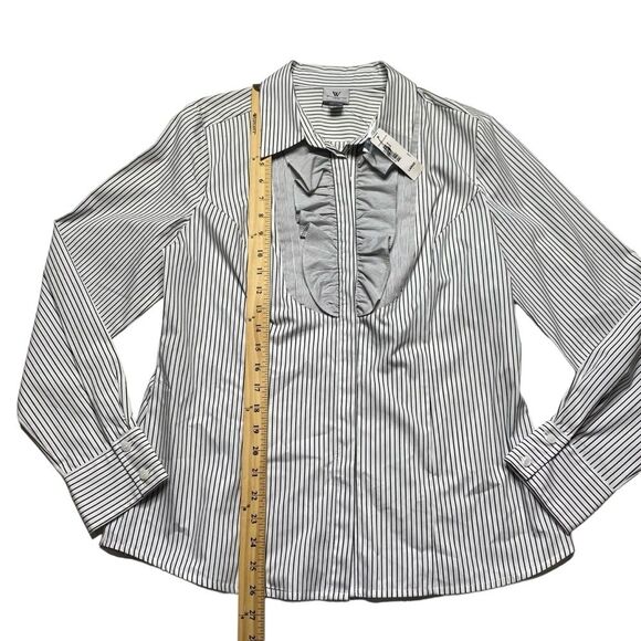 Worthington Striped Tuxedo Ruffle Button Down Shirt Sz L NWT - Picture 9 of 12